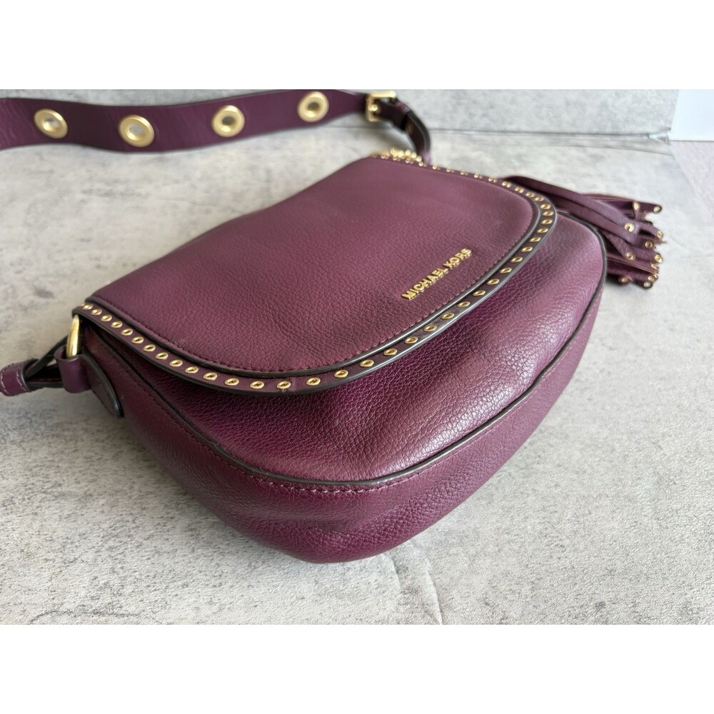 Michael Kors Brooklyn Medium Saddle Crossbody Leather Maroon/Burgandy - Picture 4 of 9